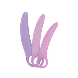 White background - 3 sizes of dilators in different shades of purple